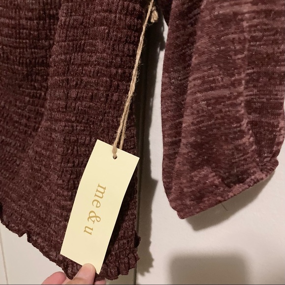 Hacci Smocked Square Neck Crop Top Blouse Wine Burgundy XL 2X 3X - Picture 13 of 15